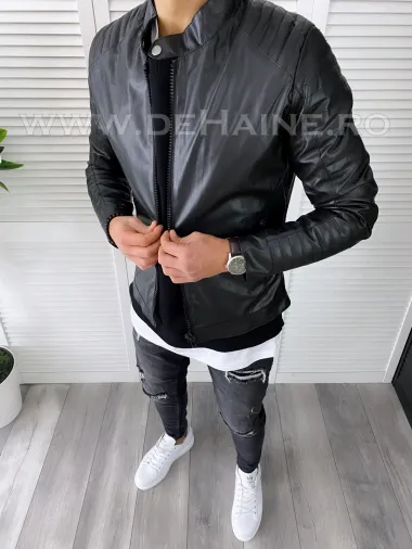 Geaca barbati neagra piele ecologica B7192